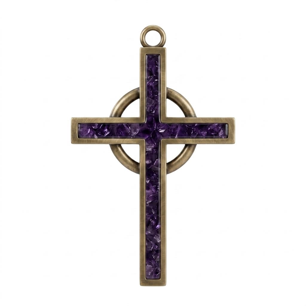 Celtic cross pendant with Amethyst inlay